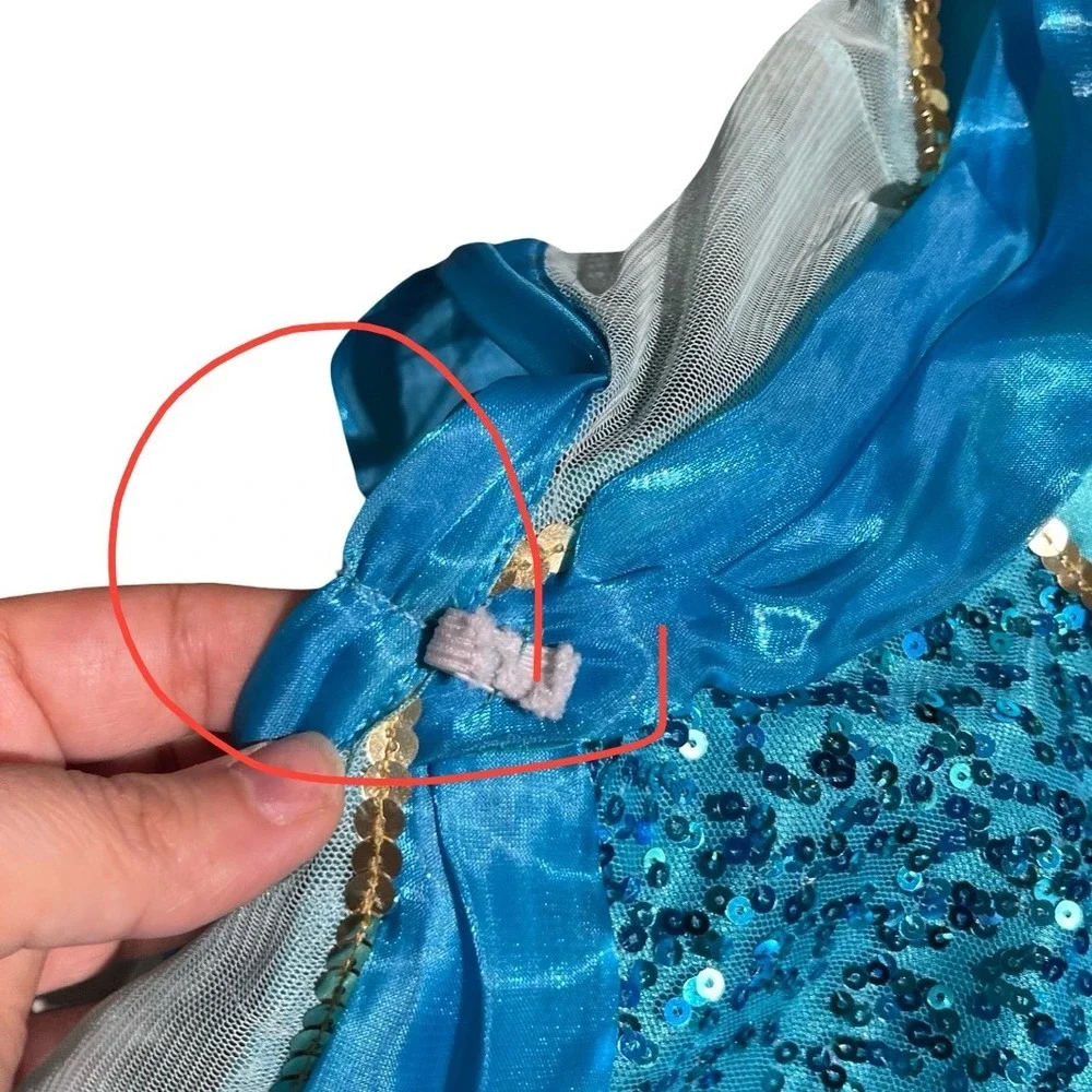 Disney Princess Jasmine Costume Girls 7/8 Teal Blue Gold Sequin 2 Piece Outfit